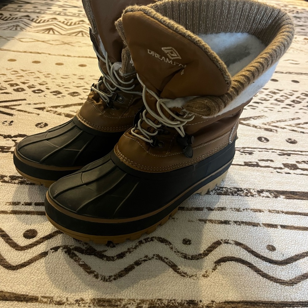 Brown and Black Rain and Snow Boots with Thick Sole and Waterproof Design